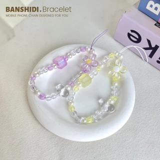 เชือกโทรศัพท์มือถือสายคล้องโทรศัพท์ลายดอกไม้เล็กสีโปร่งแสงพร้อมลูกปัดสีลูกกวาด สายคล้องกระเป๋าพร้อมลูกปัดสีลูกกวาด-CY