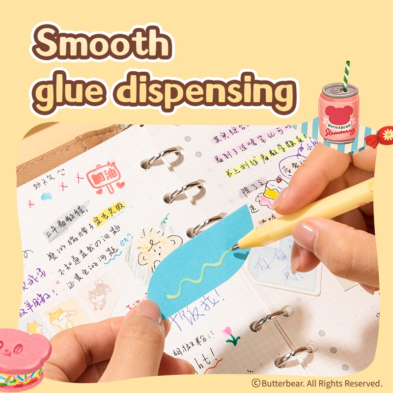 (ฺButterBear X Deli) กาว กาวน้ำ กาวน้ำใส ปากกากาว ลายหมีเนย Butterbear (มี3สี/หัว0.5m/1.8ml) - รูปที่ 2