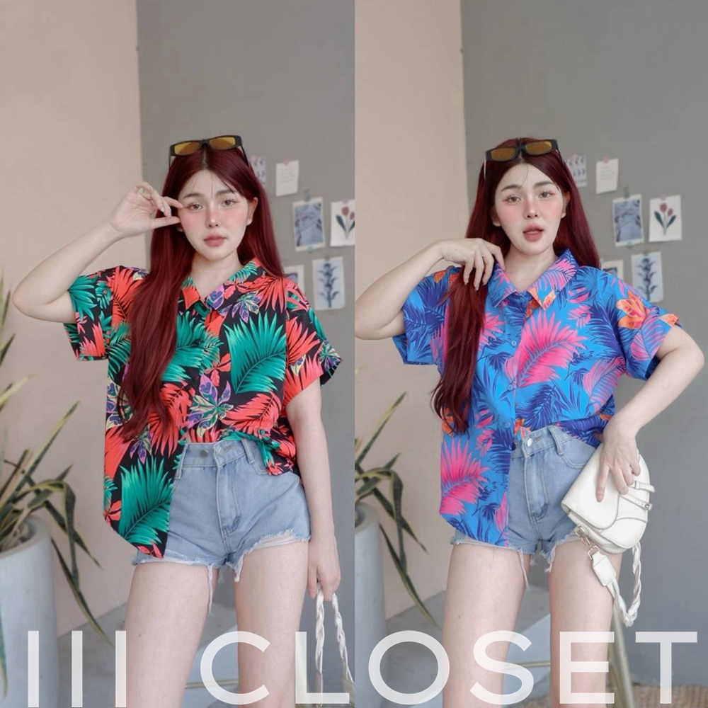 เสื้อเชิ้ต lll Freesize lll TUM103 คอปก กระดุมหน้า กระดุมหลัง แขนเบิ้ล ผ้าไหมอิตาลี พิมพ์ลายดอกไม้