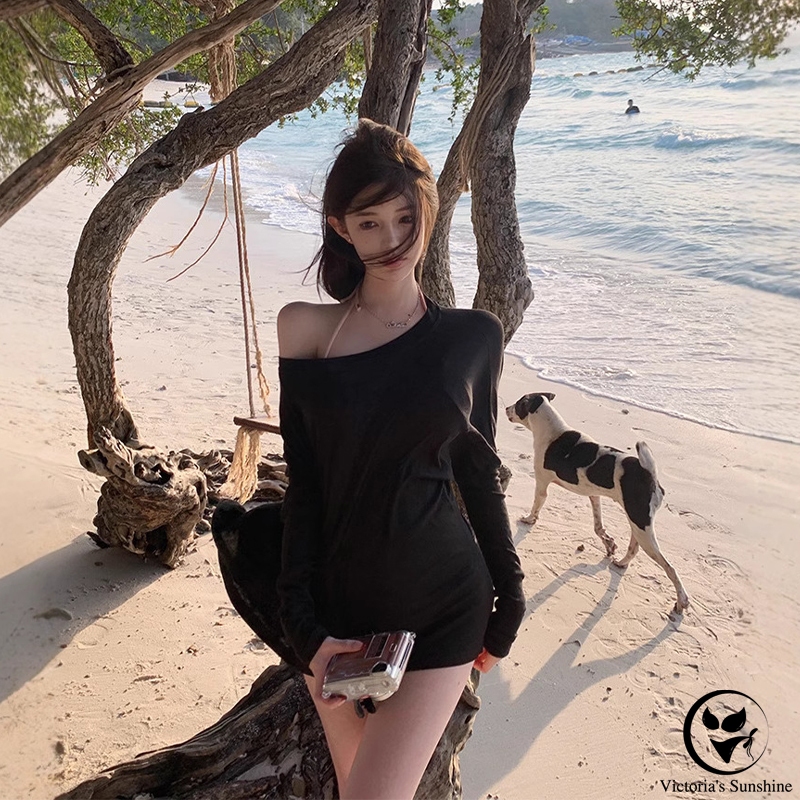 เสื้อกันแดด เสื้อชายหาด แขนยาวหลวมๆ แห้งไว ใส่คู่กับบิกินี่ spandex summer#0719