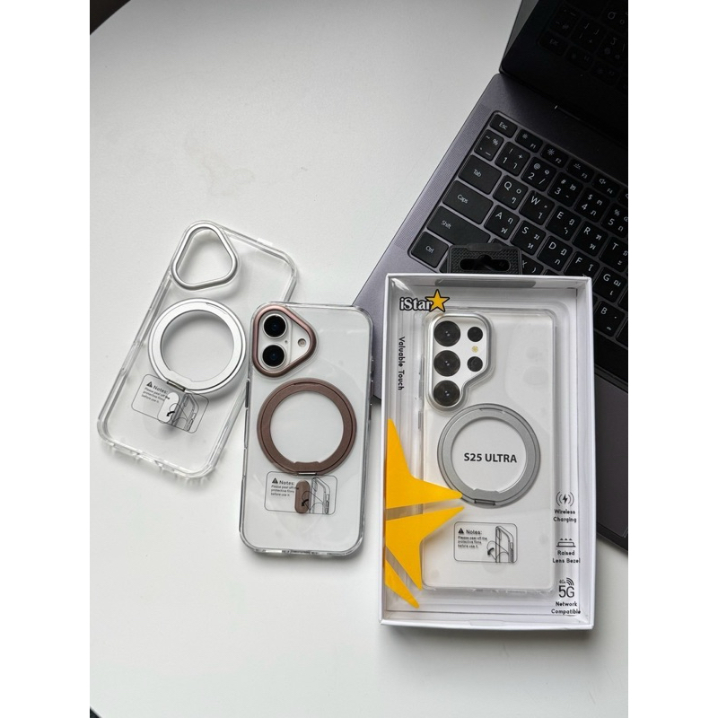 iStarCase Magnetic Premium เคสใสวงแหวนตั้งได้ แม่เหล็กดูดแหน่น สำหรับSAMSUNG และไอโฟน13-17Promax S23U-S25Ultra