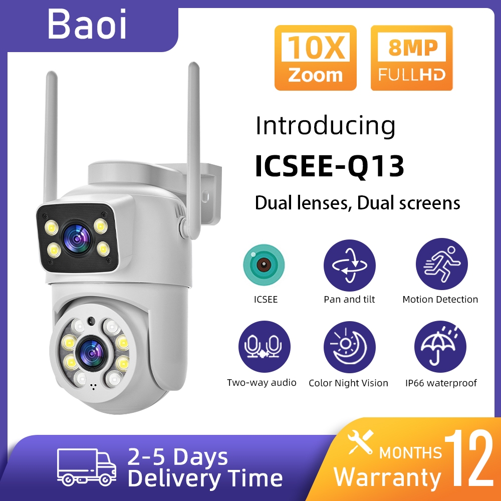 cctv🔥wifi🔥BOAI ICSEE .เลนส์คู่, HD 4K, การติดตามการเคลื่อนไหว, คืนวิสัยทัศน์อินฟราเรดIP66