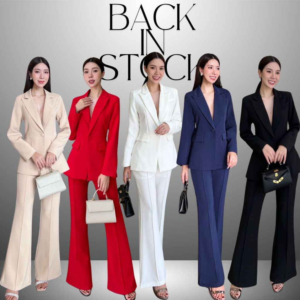 ❥ S-XXL สูทผู้หญิง ทรงสวย 5 สี แดง ดำ ขาว ครีม กรม เซ็ทสูท ผู้หญิง งานป้าย Charissa ชุดทำงานผู้หญิง