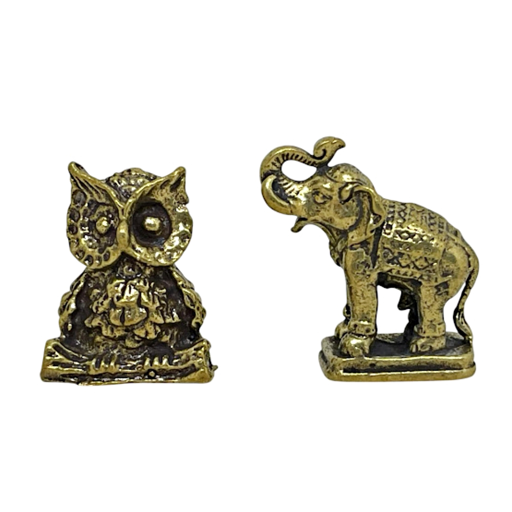 นกฮูก ช้าง ถวายพระแม่ลักษมี ตุ๊กตาจิ๋วทองเหลือง elephant owl lakshmi vahana mini brass statue