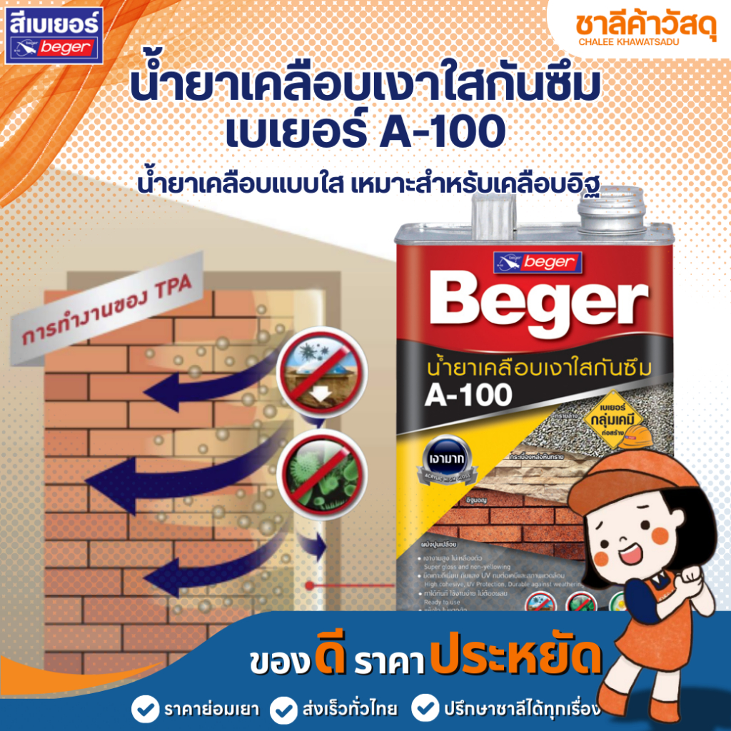น้ำยาเคลือบเงาใสกันซึมเบเยอร์ A-100 น้ำยาเคลือบแบบใส เหมาะสำหรับเคลือบอิฐ หิน ผนังปูนขัดมัน