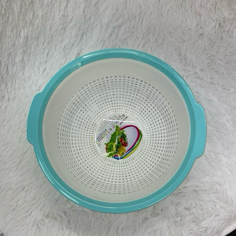 (ยกโหล) No.K-988ตะกร้ากลมขอบสีมีที่จับ ตะกร้าพลาสติกขนาด 30.5*13 cm. คละสี