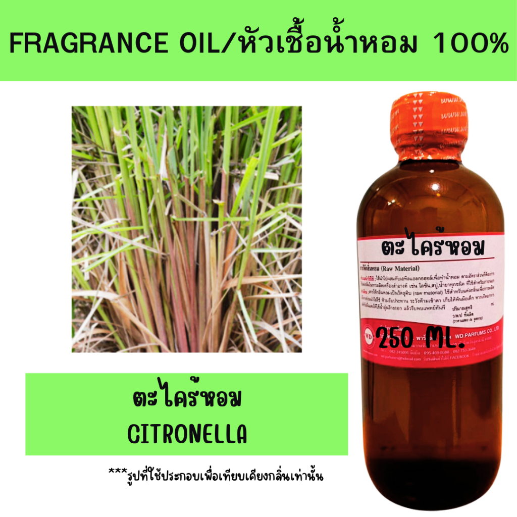 หัวน้ำหอม100% ตะไคร้หอม citronella หัวเชื้อน้ำหอมฉีดกาย เครื่องสำอาง ขนาด 30 มล.