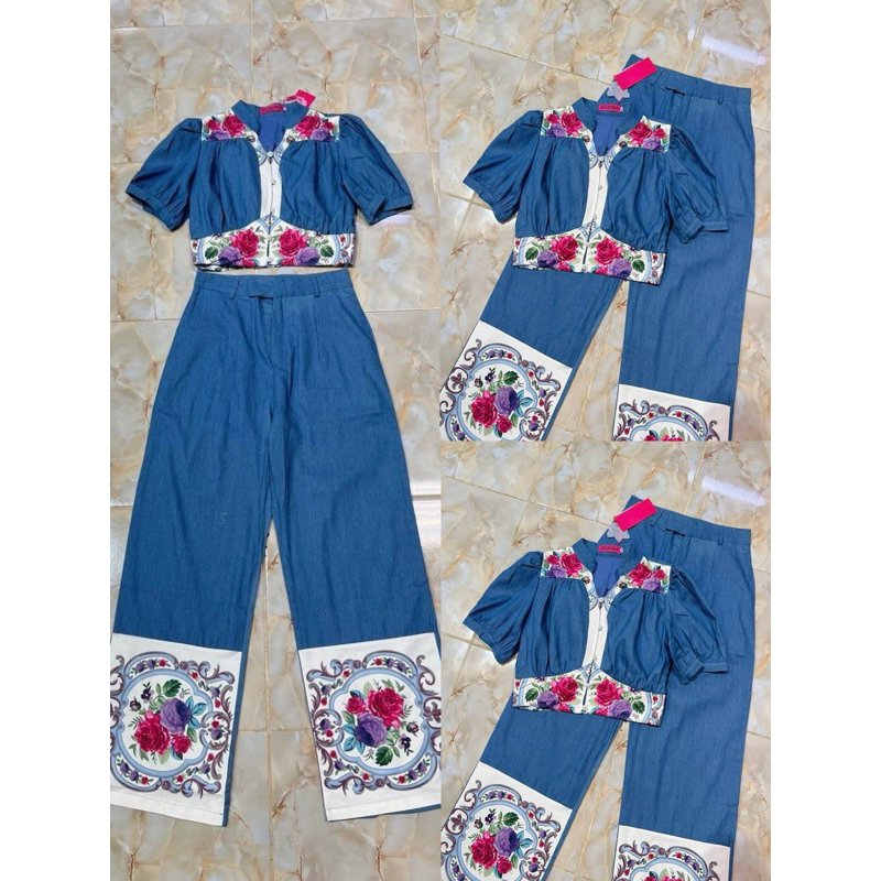 มี 4xl ราคาโปร✅เซท2ชิ้น เสื้อ+กางเกงขายาวป้าย EZRA