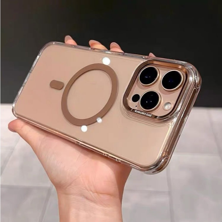 359.เคส ชาร์ตได้ สำหรับ iPhone 16 e 16e 16Plus 16Promax 11,12,13,14,15 Pro Plus Promax เคสใส เคส แม่เหล็ก เคสขอบสี