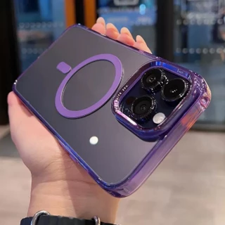 359.เคส ชาร์ตได้ สำหรับ iPhone 16 e 16e 16Plus 16Promax 11,12,13,14,15 Pro Plus Promax เคสใส เคส แม่เหล็ก เคสขอบสี