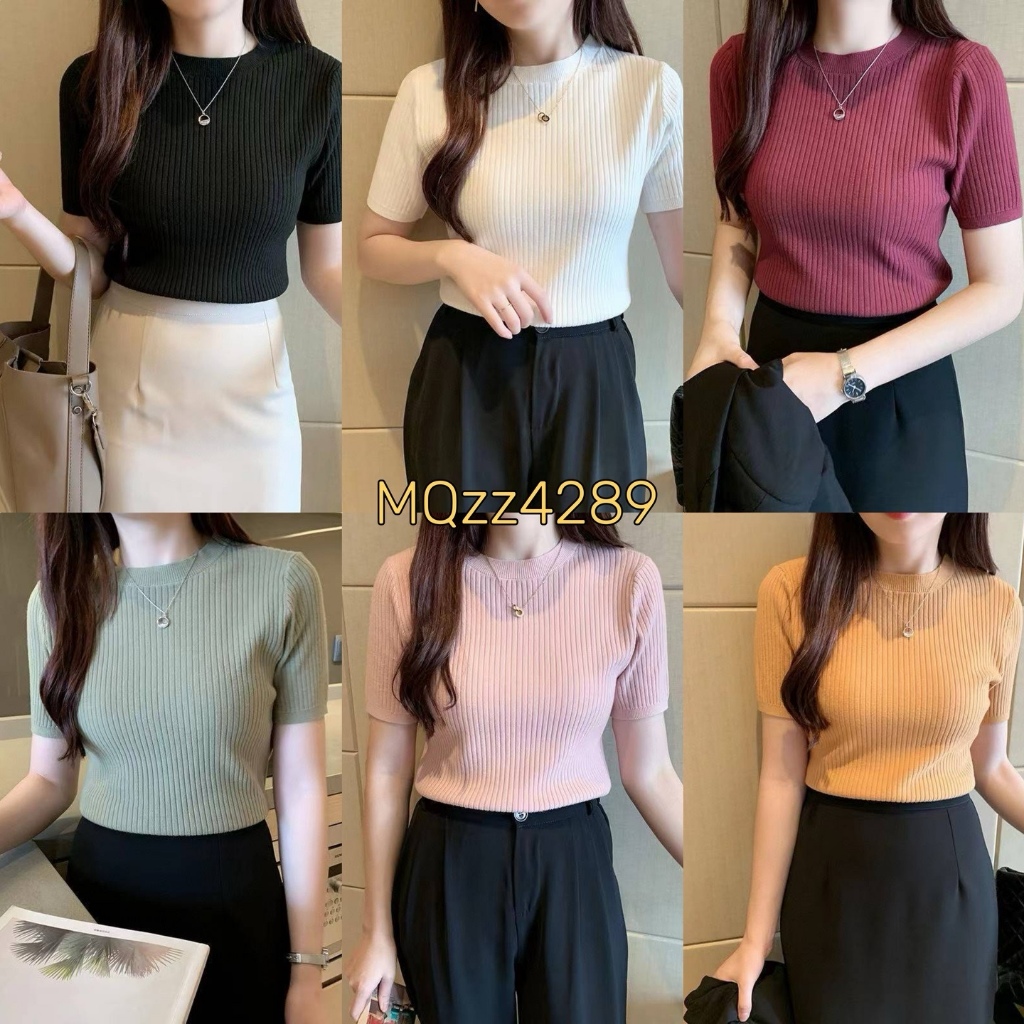 MQzz4289 *พร้อมส่ง* เสื้อยืด คอกลมแขนสั้น เนื้อผ้าไหมพรม ใส่สบาย ผ้าร่อง ไม่สั้น(ไม่เกิน 38 นิ้วยกเว้นสีเข้ม) Freesize