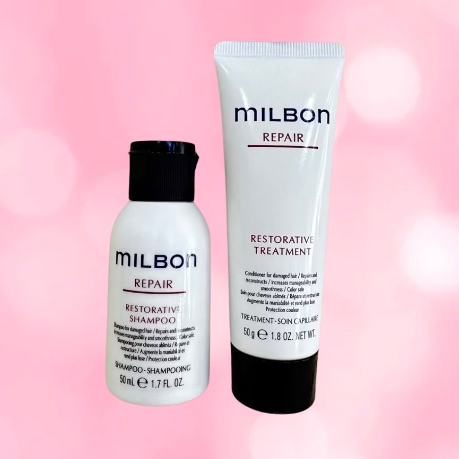 MILBON RESTORATIVE REPAIR 50 ML.แชมพู ทรีทเม้น สำหรับผมแห้งเสีย ซ่อมแซมผมเสียได้อย่างล้ำลึก
