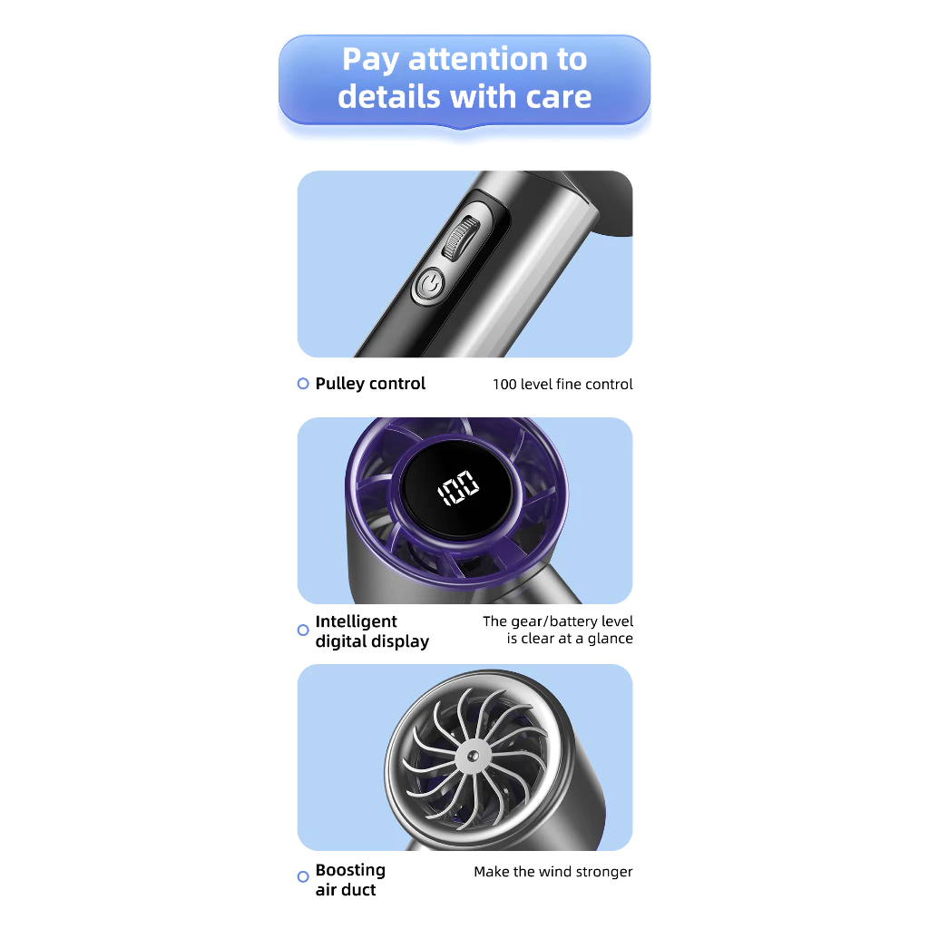 พัดลมพกพา Turbo Fan 100 Speed USB Pocket Mini Fan Type-C thumbnail 10