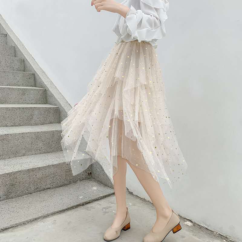 พร้อมส่ง กระโปรงฟรุ้งฟริ้ง กระโปรงแฟชั่น ตกแต่งด้วยกริตเตอร์ดาว