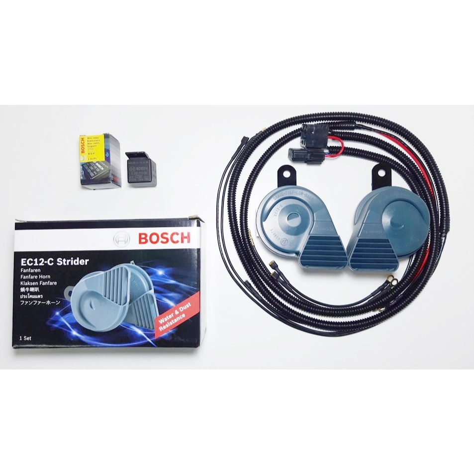 แตรหอยโข่งBOSCH แท้ กันน้ำพร้อมสายไฟทั้งชุด+รีเรย์ 1ชุด EC12-Cแตรรถยุโรป แตรเสียงเบ็นซ์ แตรBMW