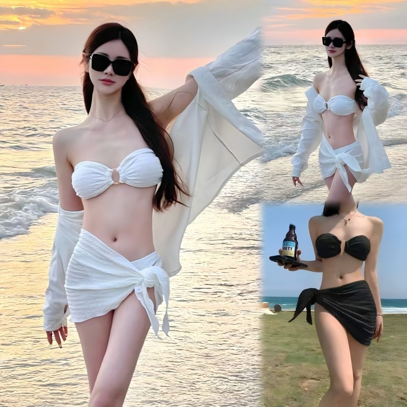🌸Swift Bra🌸ชุดว่ายน้ำผู้หญิง บิกินี่ 3 ชิ้น เกาะอก มีห่วงน่ารักตรงหน้าอก สไตล์เกาหลี ผ้าดี มีฟองน้ำ