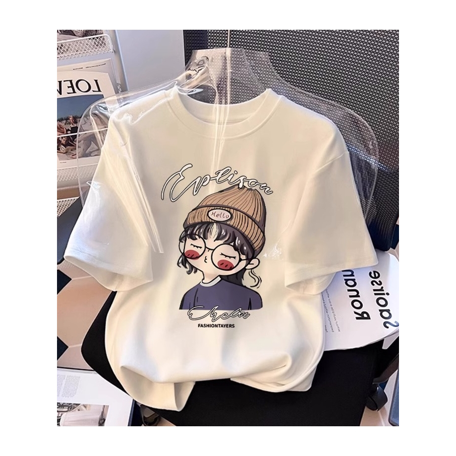 เสื้อยืดแขนสั้นสีขาวผู้หญิงฤดูร้อน 2025 เสื้อยืดฤดูร้อนฝ้าย 100 % สวมใส่สบายแขนครึ่งแขนเสื้อ