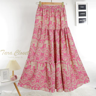 COM518 TARA SKIRT กระโปรง ลายธารา เอวสูง แต่งระบายเป็นชั้นๆ ทรงบอลลูน สม็อครอบเอว ผ้าไหมอิตาลี ผ้าดี ใส่สบาย ไม่ร้อน