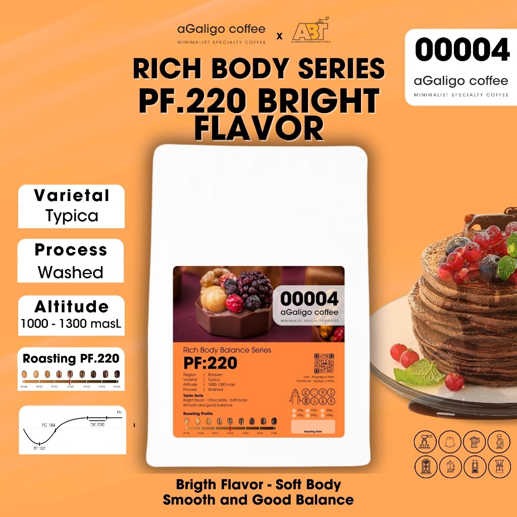 Agaligo coffee Roaster PF.220 เมล็ดกาแฟ Rich Body Balance Acidity  (เกรดพรีเมี่ยม) House Blend