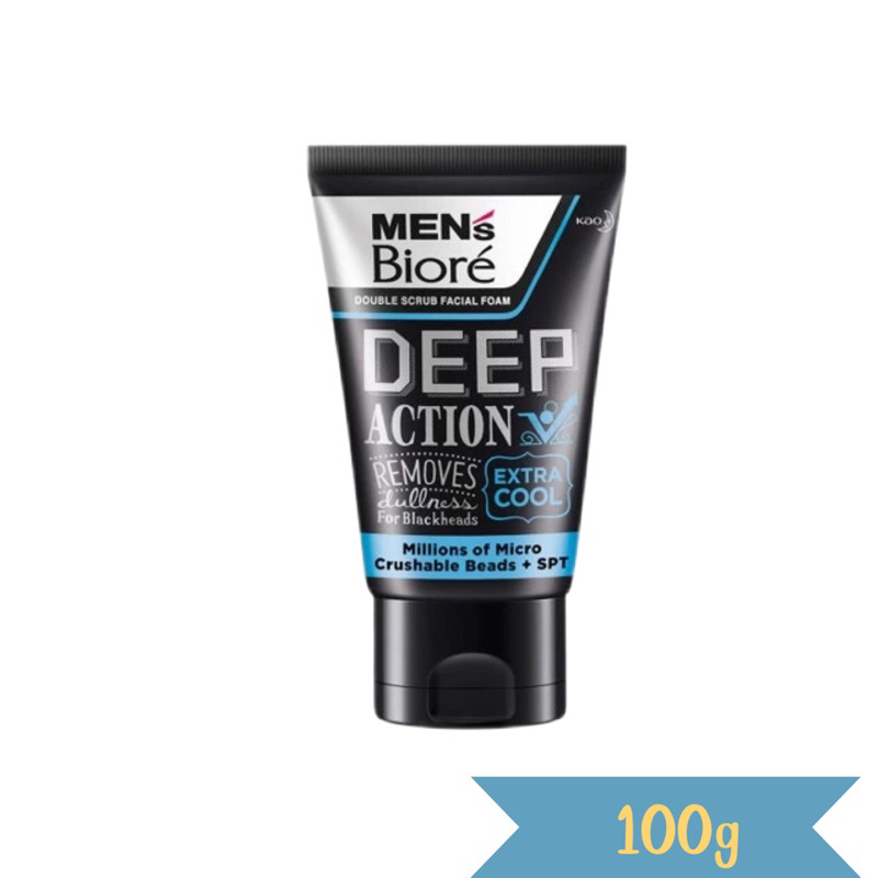 โฟมล้างหน้า เมนส์บิโอเร ดับเบิ้ล สครับ เอ็กซ์ตร้า คูล Men's Biore Double Scrub Deep Action Extra Cool 100g [ผลิต2025]
