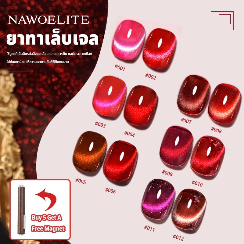 Nawoelite สีทาเล็บเจล สีแดง สีแดงไซรัป จลทาเล็บสีแดงไซรัป สวยเป๊ะเว่อร์ เนื้อเจลเนียนเรียบ สีแดงแวววาว