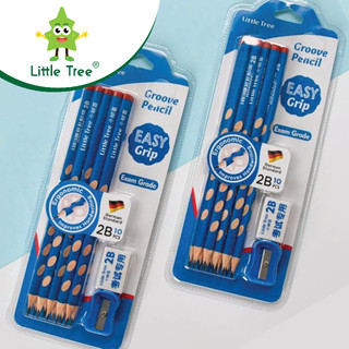 Little Tree ชุดดินสอดำ 2B GROOVE + ยางลบ + กบเหลาดินสอ ดินสอไม้ด้ามสามเหลี่ยม มีร่องสำหรับจับ