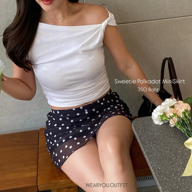 พร้อมส่ง Sweetie Polkadot MiniSkirt กระโปรงสั้น ลายจุดมีซับใน