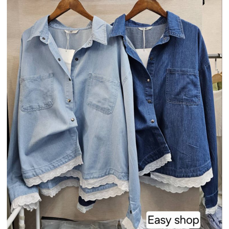 ES#มี2สี#เสื้อเชิ้ตยีนส์#เชิ้ตเกาหลี