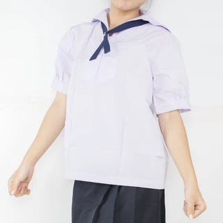 เสื้อนักเรียนหญิง คอปกทหารเรือ ตราชัยยะ*เล็กกว่าสมอ*ผ้าค็อตตอนนุ่มรีดง่ายคุณภาพดี ราคาคุ้ม
