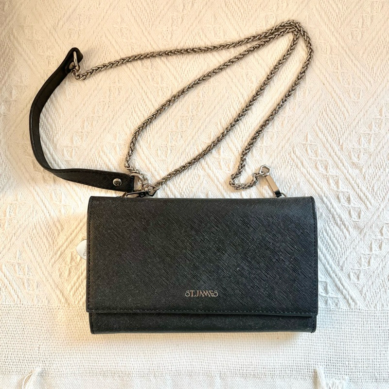 [มือ2] st.james กระเป๋าสตางค์ใบยาว สะพายได้ สีดำ