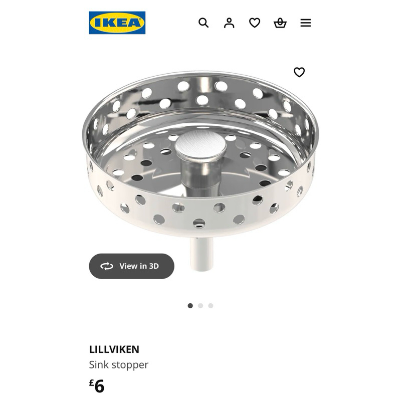 ฝาปิดท่อ ฝาตะแกรง สะดืออ่างล้างจานอิเกีย IKEA Sink Stopper LILLVIKEN