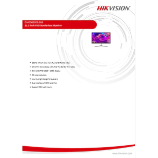 MONITOR HIKVISION ขนาด 21.5 นิ้ว FHD(1920x1080)VA 100Hz DS-D5022F2-2V2-ของแท้ 3 ปี เสียเปลี่ยนตัวใหม่