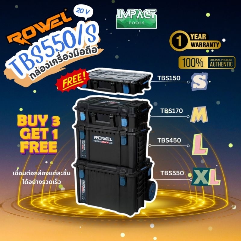 ROWEL ชุดกล่องเก็บเครื่องมือช่าง รุ่น TBS550/S ครบชุด 4 ใบ Tiered stack