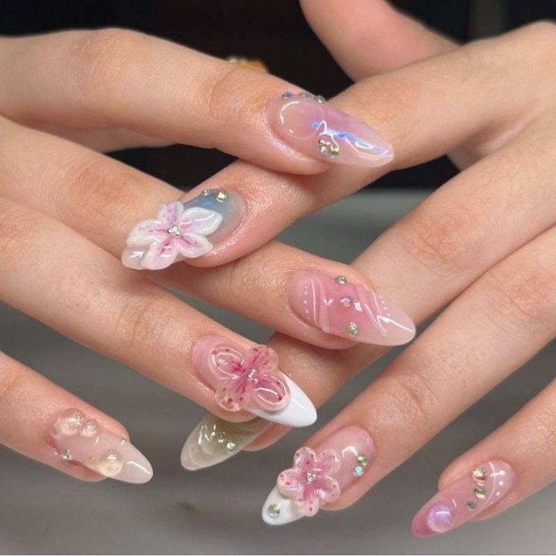 ✨️เล็บเจลลายดอกไม้ nails - Summer set 🌺 🌊