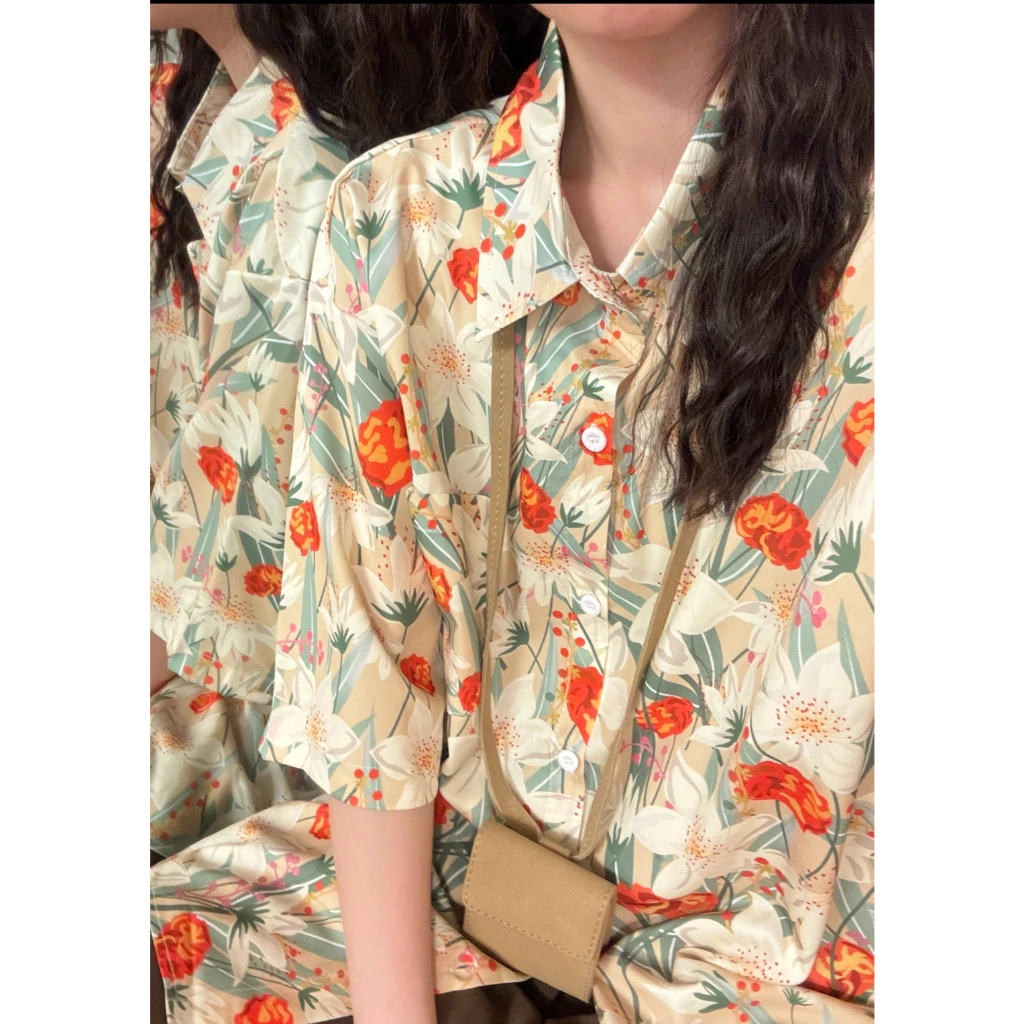 เสื้อสงกรานต์ฮาวาย ปกเชิ้ตแขนสั้น ผ้าไหมอิตาลี ลายดอกไม้ #3013 thumbnail 10