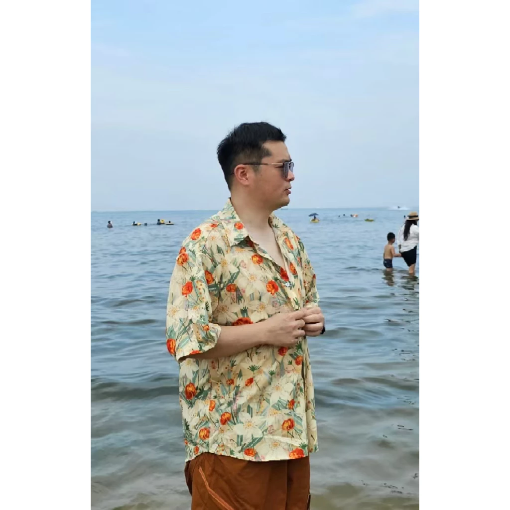 เสื้อสงกรานต์ ลายดอกไม้ คอปก แขนสั้น กระดุมหน้า ผ้าไหมอิตาลี #3013 thumbnail 8