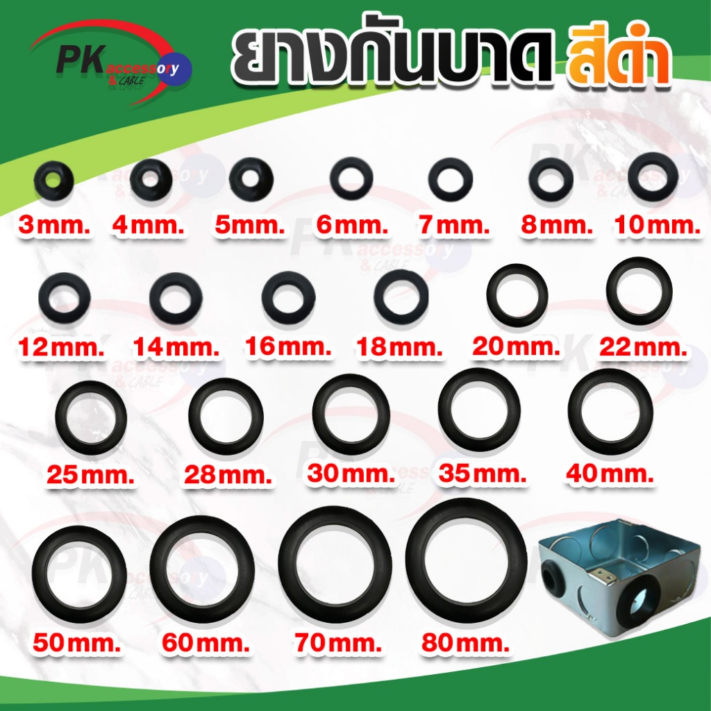 ยางกันบาด 12mm-20mm ยางร้อยสายตู้ไฟมีรูกลาง สีขาวกับสีดำ