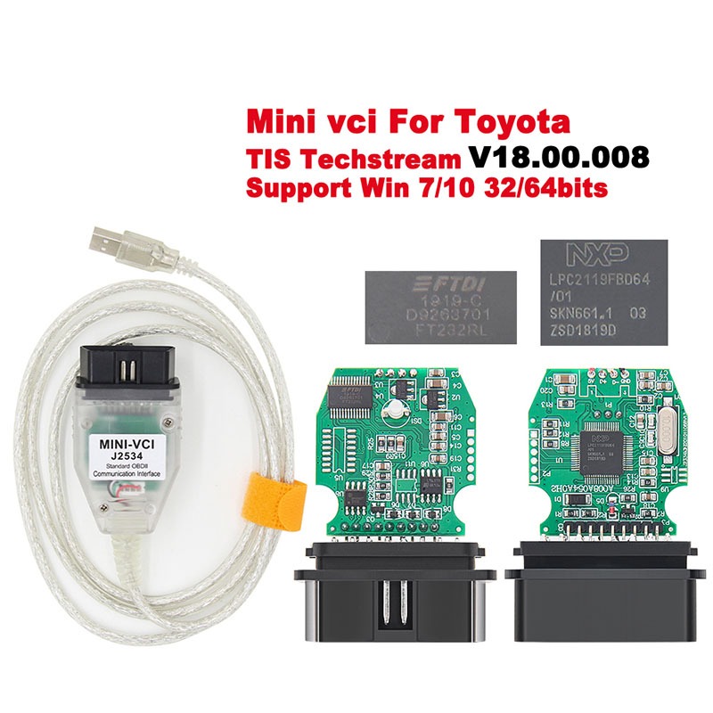 Mini VCI สายเคเบิลวินิจฉัยรถยนต์ สําหรับ Toyota TIS Techstream V18.00.008 minivci FTDI J2534 OBD OBD