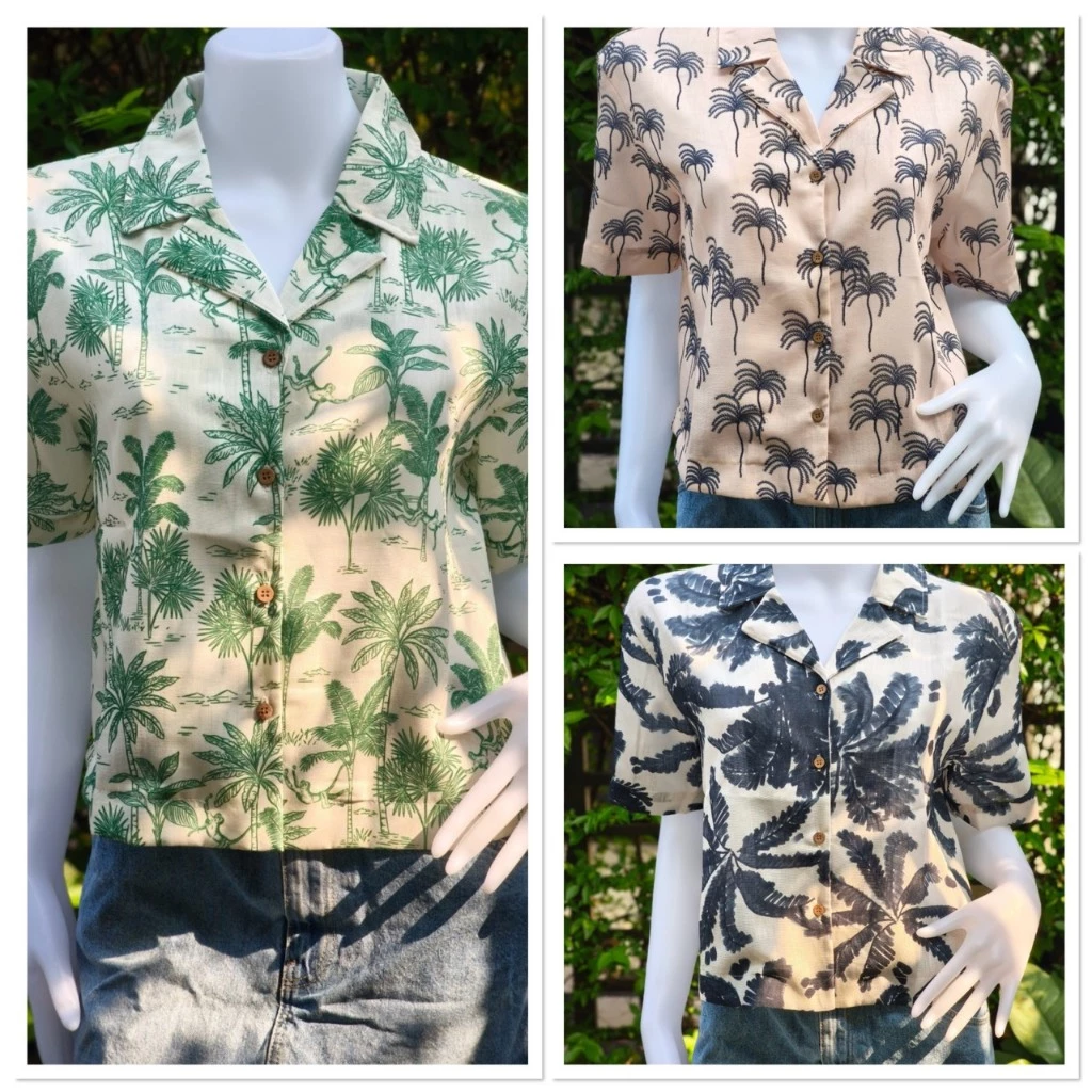 เสื้อเชิ้ตฮาวายผู้หญิง Tissara Boutique แขนสั้น ลายดอก ผ้าลินิน