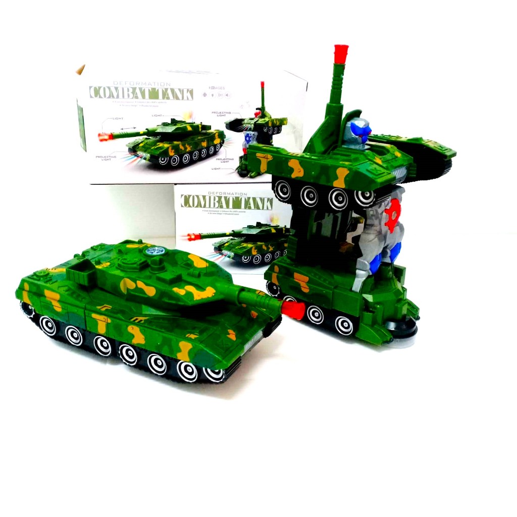 COMBAT TANK B/O รถถัง แปลงหุ่น ใส่ถ่าน มีเสียง มีไฟ ถ่านขนาด 2A 3 ก้อน เทสสินค้าก่อนส่ง 388