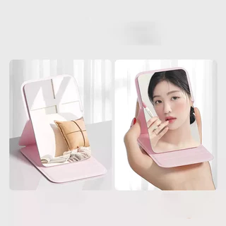 กระจกแต่งหน้าไร้ขอบพับได้ 1 ชิ้นสีขาวสีดําสีชมพูขนาดเล็กเรียบมุมโค้งมนกระจกสี่เหลี่ยมผืนผ้าแบบพกพา
