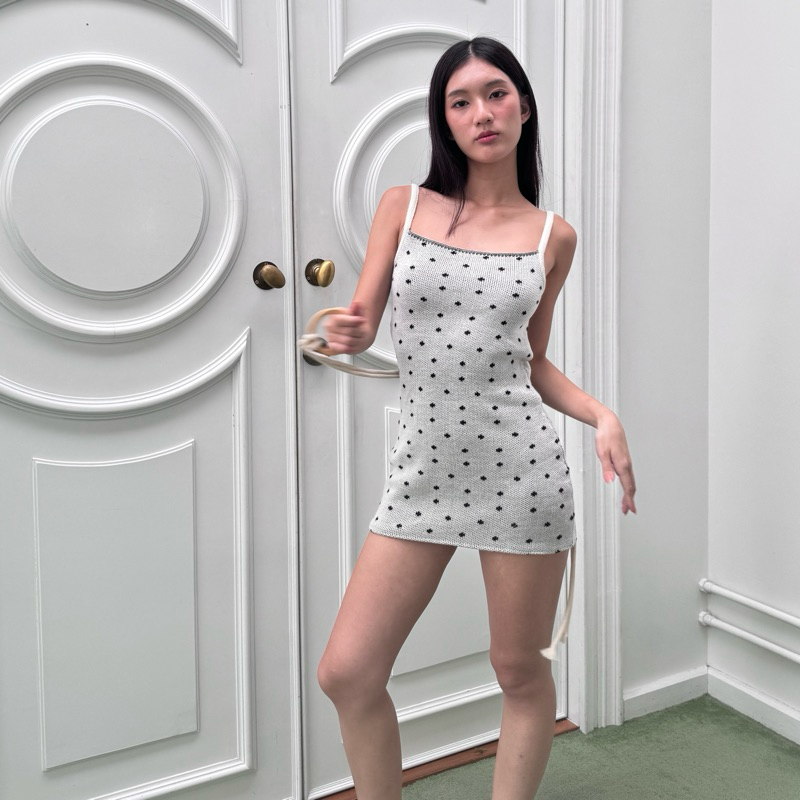 💌🎀RUBYANDLEMON - NANA POLKA DOT DRESS เดรสไหมพรมลายจุด
