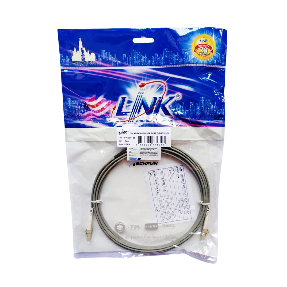 Link UFP522D31-03 Fiber Optic LC-LC Patch Cord OM2 Duplex Multi-mode (3.0 mm Jacket)/UPC-UPC ยาว 3m
