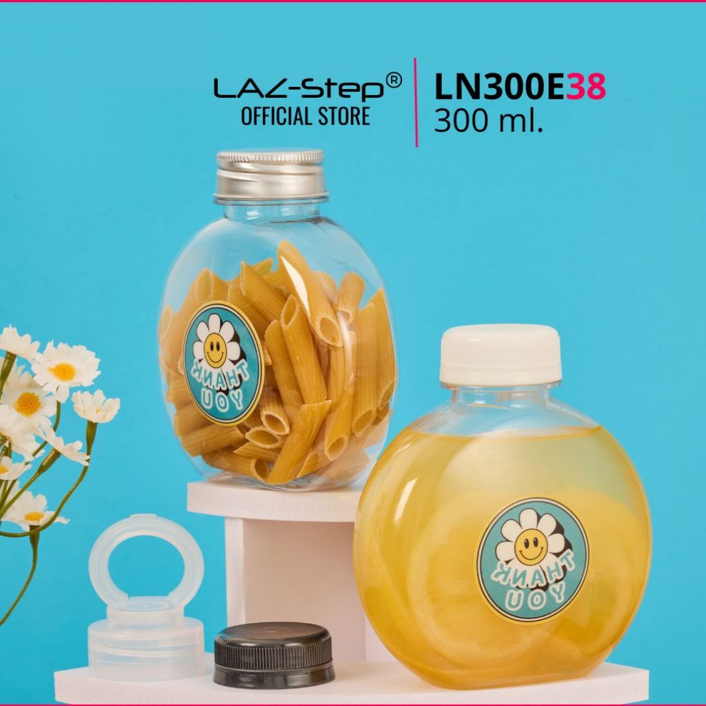 LAZ-Step ขวดพลาสติกหูหิ้ว PET Bottles ซีรี่ย์ 38 รหัส LN300E38 ความจุ 300 ml. ทรงกลมมน บรรจุลังละ 14
