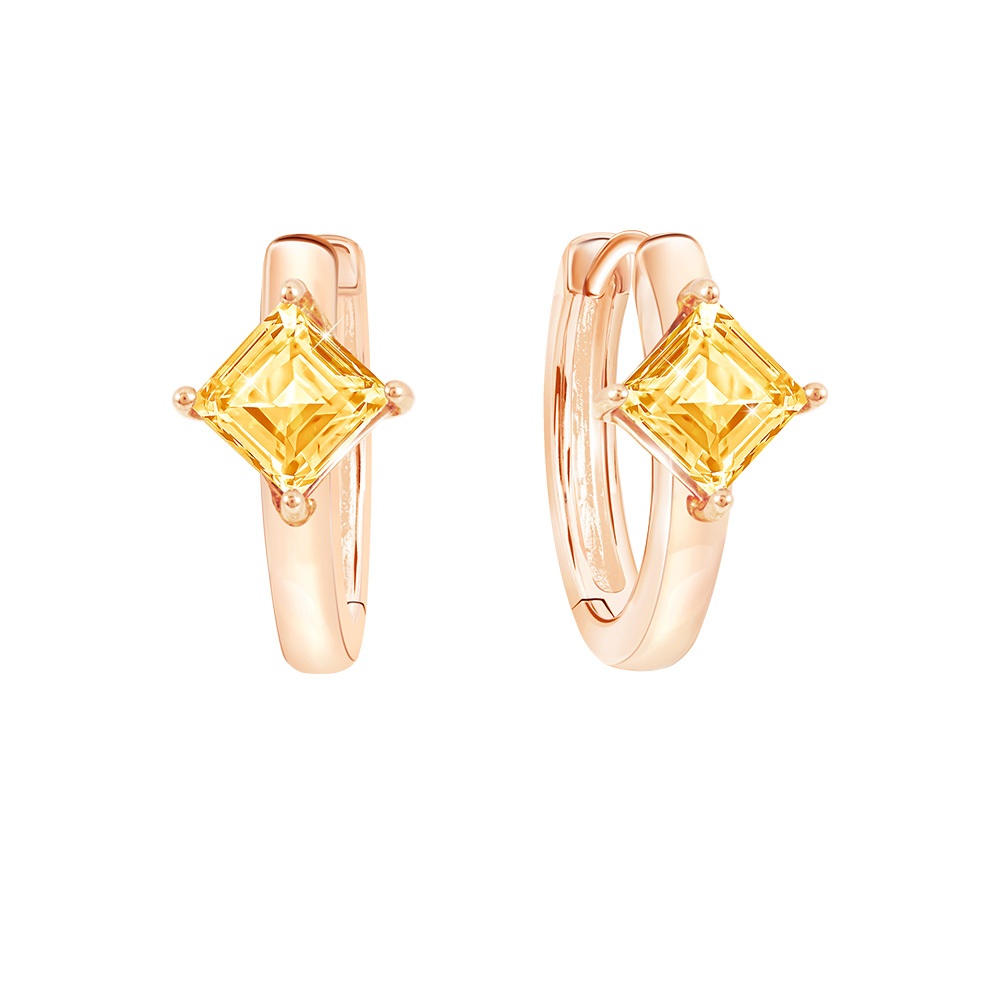 PRIMA ต่างหูประดับอัญมณี Citrine ตัวเรือน 9K สี Rose gold Huggie Confetti Collection 993E0011-03