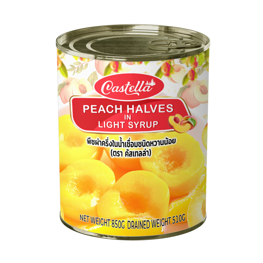 🍑CASTELLA Peach Halves in Light Syrup 🍑 คาสเทลล่า พีชผ่าครึ่งในน้ำเชื่อม