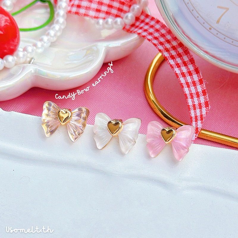 Usomelt.th - Candy Bow Earrings | ต่างหูโบว์รูปหัวใจสีแคนดี้