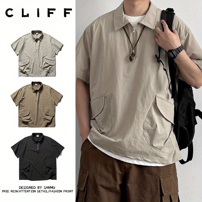 CLIFF ฤดูร้อนรุ่นใหม่แขนสั้น เสื้อโปโลผู้ชาย มีกระเป๋า หลวมใส่สบาย ระบายอากาศได้ดี [จัดส่งจากประเทศไทย]