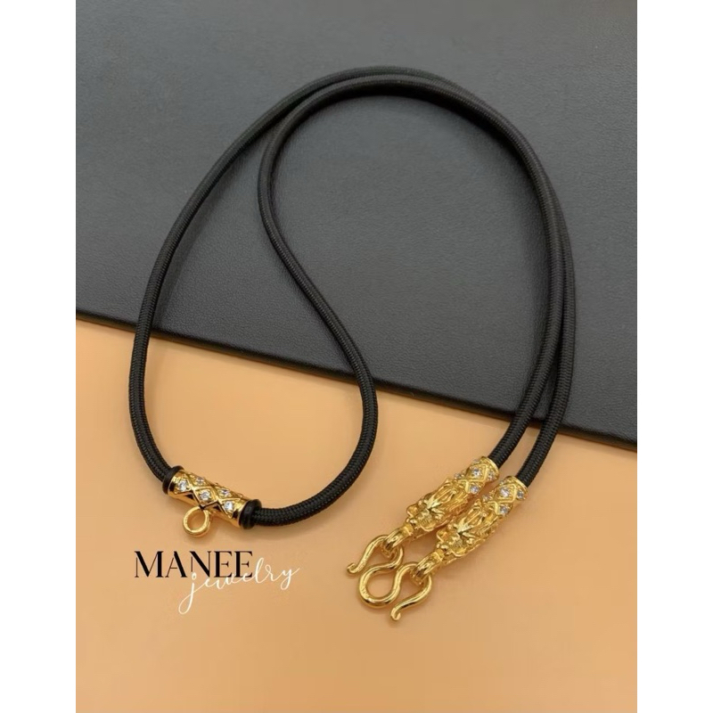 สร้อยเชือกร่มหัวมังกรฟังเพชรCz ห้อย2องค์ หน้า/หลังแบรนด์ MANEE JEWELRYS