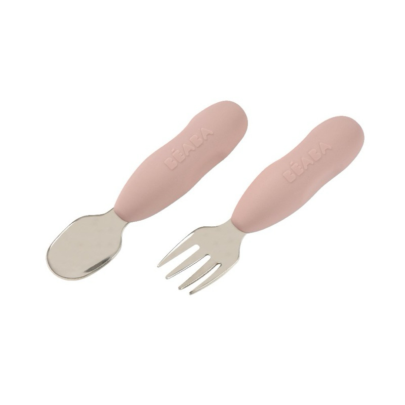 BEABA ช้อนส้อมหัดทานอาหาร Set of 2 Stainless Steel Pre Cutlery - Cotton Candy